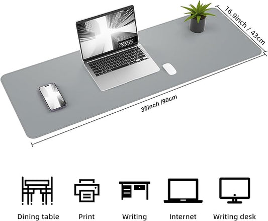 Desk Mat,35.4" x 17" Leather Desk mat,Double-Sided Desk Pad,Desk matt for Desktop,Large Mouse Pad,Office Desk mat,Waterproof Desk Blotter pad for Office&Home(Light Grey+Cork)