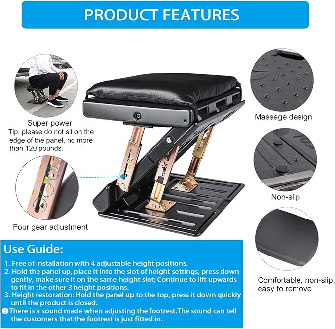 Foot Rest for Under Desk at Work 4-Level Height Adjustable, Ergonomic Foldable Footrest for Office, Gaming,Computer, Soft & Removable Pad Desk Foot Stool Suitable for All Seasons