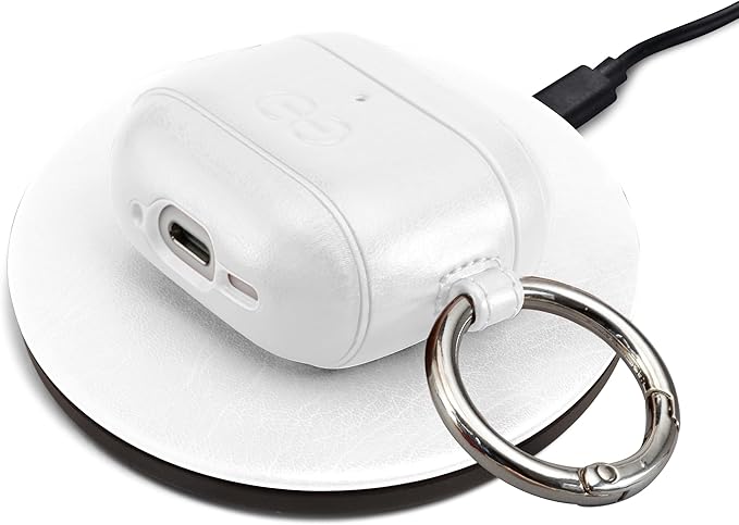 Dreem Om Case Cover with Keychain Clip Compatible with AirPods 4 for Apple AirPods 4th Generation, Vegan Leather AirPod Case for Men & Women, Luxury Earbuds Accessory for iPhone - White