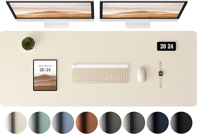 Aothia Leather Desk Pad Protector, Office Mat, Large Mouse Pad, Laptop Pad, Non-Slip PU Leather Blotter, Waterproof Writing Pad for Office and Home (Beige, 47" x 17")