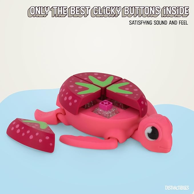 Distractible Turtle Fidget Toy, Articulating Design with Shell Clickers, Pocket-Sized & Durable, Sensory, Stress Relief, ADHD, Autism & Stim (Pink-Strawberry)