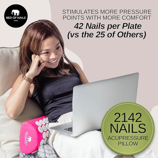 Original Comfortable Acupressure Lumbar Cushion Pillow, 2142 Acupuncture Pressure Points, Neck Pain Relief, Increased Energy, Relaxation, FSA/HSA Eligible, Drawstring Bag, 15x6x4, Pink