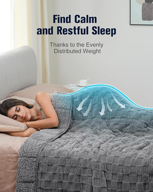 Kivik Dual Sided Weighted Blankets for Adults, Buttery Soft Stylish Checkered Heavy Blankets for Couch Sofa Bed - Ultra-Fluffy Fabric Brings Cloud-Like Comfort (48"x72"，Grey，15 Pounds)