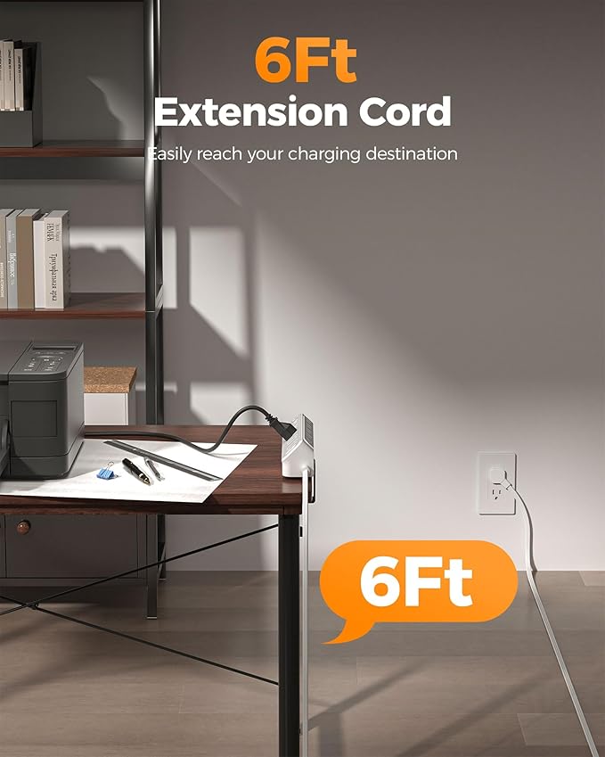 Desk Clamp Power Strip 6Ft, TESSAN Flat Extension Cord with Multiple Outlets, 10 Outlets with 4 USB (2 USB C), Flat Plug, 1625W, Charging Station for Gaming Cruise Travel Office Dorm Room, White