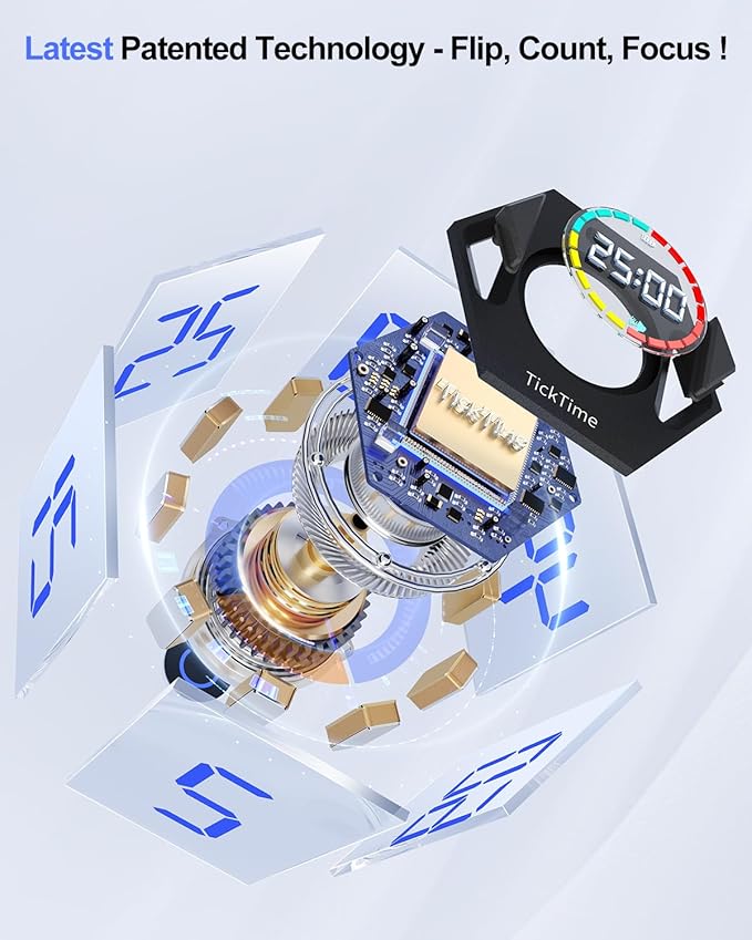 Pomodoro Timer Cube, Hexagon Productivity Timer, Pause & Resume, Silent, Vibrate & Adjustable Sound Alert, for ADHD, Task, Work, Study, 5/15/25/30/45/60min & Custom Countdown,Silver