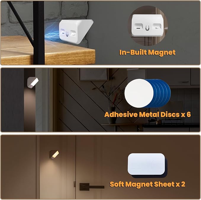 Motion Sensor Light Indoor Rechargeable, Battery Night Light 2000mAh, Motion Activated Night Lights Stick on 2 Pack, Dimmable Stair Lights for Bathroom, Hallway, Kitchen, Traveling