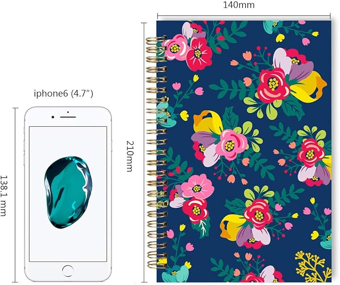 Dot Grid Notebook Spiral, Flower A5 Dotted Bullet Grid Journals Bulk, 100GSM Thick Paper Travel Journal Set, Hard Cover, Wirebound Diary Planner, 75 Sheets per Book, 5.7x8.3 inch, 3 Pack