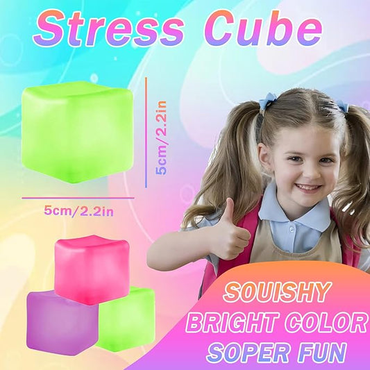 3Pcs Stress Cube Squishy Toys, Slow Rising Ice Cube Stress Balls, Sensory Fidget Toys for Anxiety Relief, Sensory Ice Nee Cube Gel Filled Squishy Ball Toys for ADD/ADHD Kids Adults(Purple,Green,Pink)