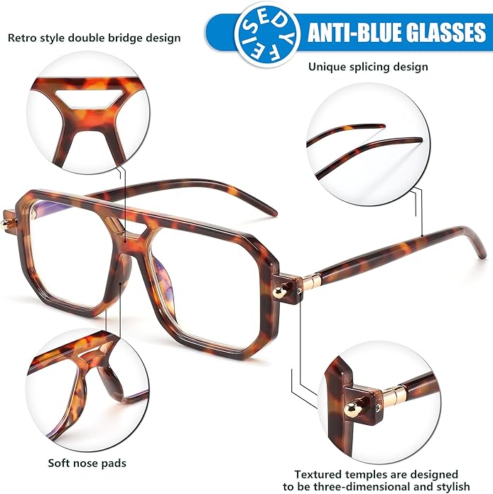 FEISEDY Vintage Square Blue Light Blocking Glasses Women Men 70s Flat Aviator Glasses Computer Anti Glare B0062