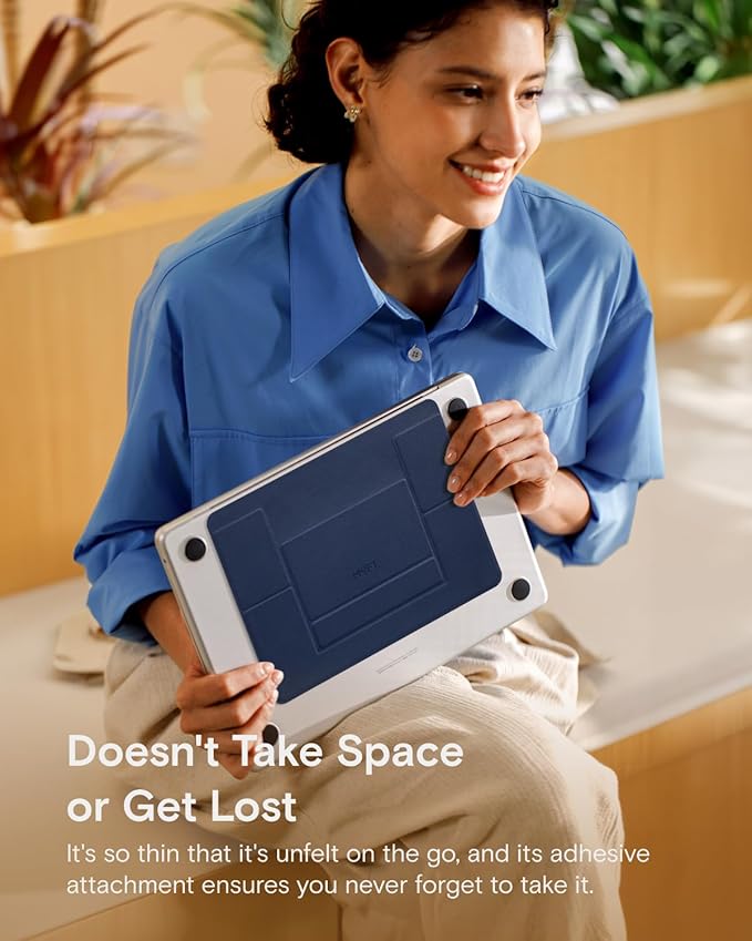 MOFT Laptop Stand for Desk, Adhesive MacBook Computer Stand with 2 Adjustable Viewing Angles, Foldable and Portable Laptop Riser Compatible with 11"-16" Laptops, Navy Blue(Adhesive Version)