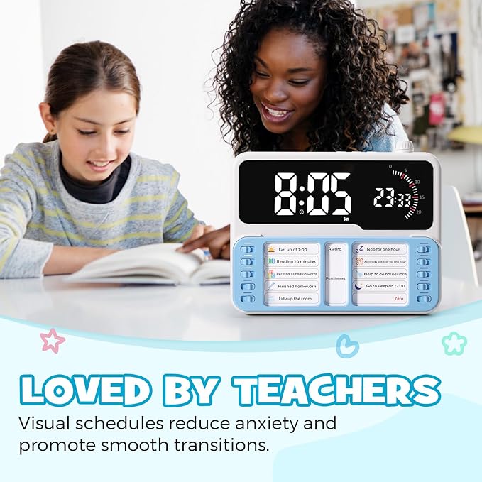7-in-1 Visual Timer for Kids & Adults with Task Planner – ADHD Time Management Tool with Alarm, Countdown, Calendar, Temperature Display & Storage – Ideal for Home, School (Blue)