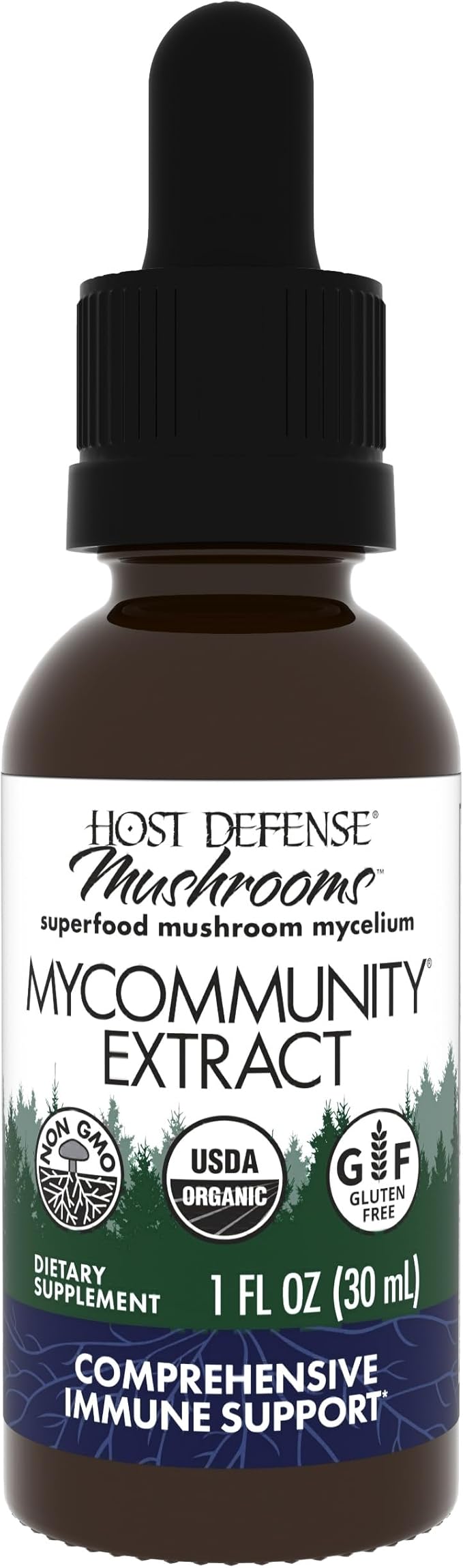 Host Defense MyCommunity Extract - 17 Species Blend Mushroom Supplement for Immune Support - Extract with Lion's Mane, Reishi, Chaga, Cordyceps, Turkey Tail & More - 1 fl oz (30 Servings)*