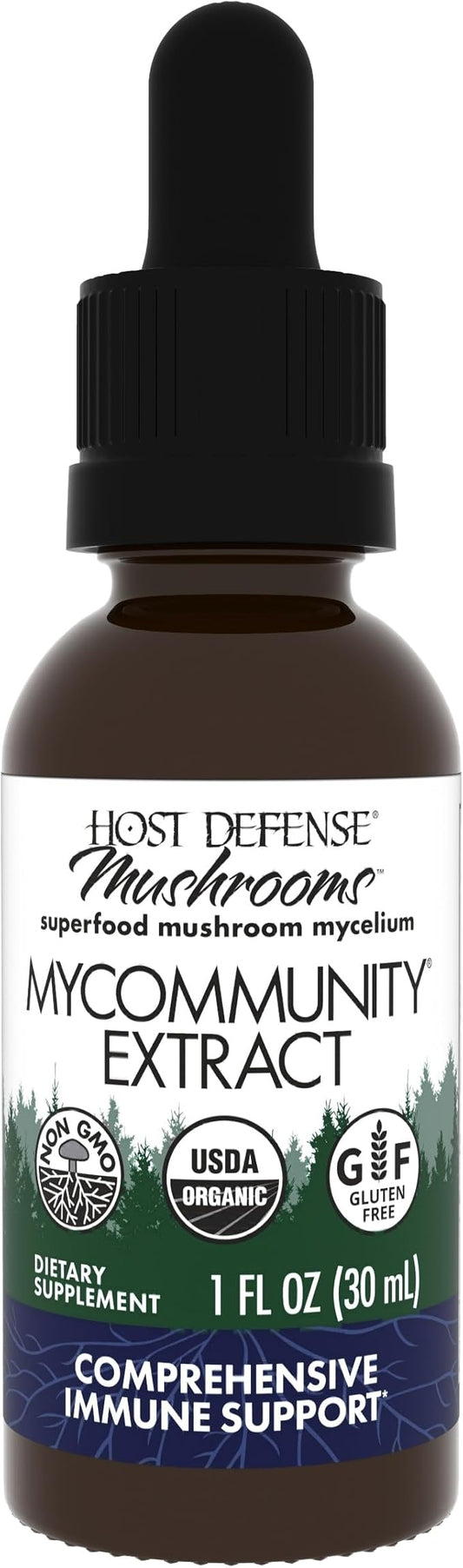Host Defense MyCommunity Extract - 17 Species Blend Mushroom Supplement for Immune Support - Extract with Lion's Mane, Reishi, Chaga, Cordyceps, Turkey Tail & More - 1 fl oz (30 Servings)*