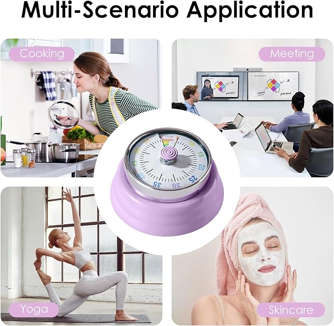 Visual Timer for Kids Rainbow Kitchen Timer with Magnetic Base Mechanical Timer 60-Minute Countdown Timer Ringer Alert Time Management Tool for Children and Adults Study Work Cooking, Purple