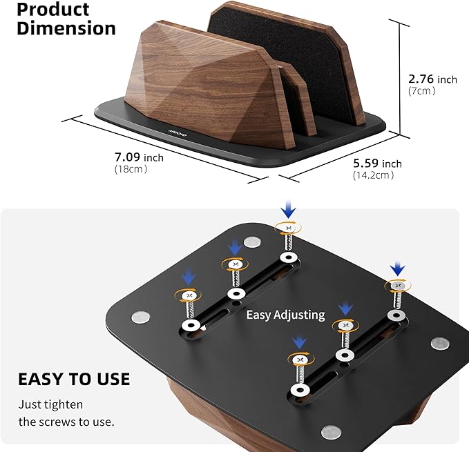 Vertical Laptop Stand - Dual Slots Walnut Adjustable Laptop Holder,Desktop Dock Compatible with All MacBook, Surface,Chromebook,Dell & More(Walnut)