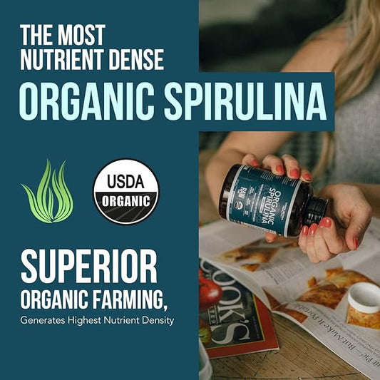 Organic Spirulina Tablets (360 Tablets) - Made with Parry® Spirulina, The Best Spirulina in The World, Highest Nutrient Density - Non-Irradiated, 3 Organic Certifications (90 Servings)