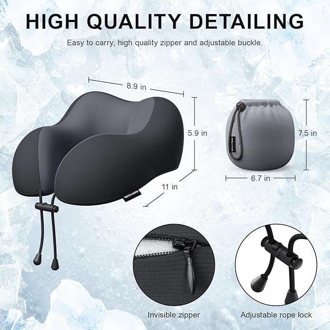 Travel Pillow for Airplane Memory Foam Neck Pillow, Soft & Support Travel Pillow with Storage Bag for Travelling, Sleeping Rest, Car, Train and Home Use (Black)