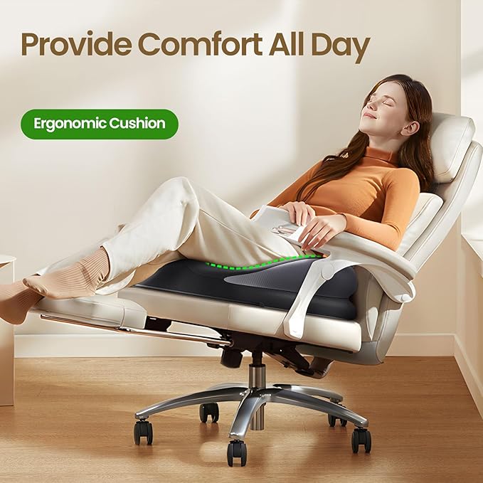 Benazcap Large Seat Cushion for Office Chair Memory Foam Coccyx Pain Relief Cushion Pillow for Back Support Non-Slip Seat Pad for Office Desk, Car Seat, Wheelchair, Sciatica