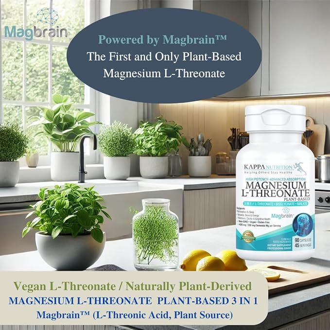 Kappa Nutrition Magbrain™ Magnesium L-Threonate Plant-Based, 420mg Elemental Magnesium (3 Capsules) from 2,253mg, 90 Vegan Capsules, Brain, Sleep & Muscle Support.