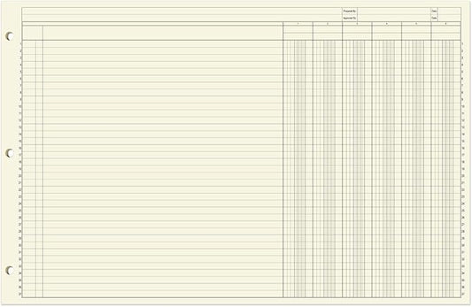 BookFactory Ledger Sheets/Large 6 Column Accounting Ledger Columnar (Six Columns) Loose Leaf Paper - 17'' x 11'', 50 Pages, Loose Leaf, 3 Hole Punched (SHEET-050-CLCLL(17x11-Ledger-6)-AX)