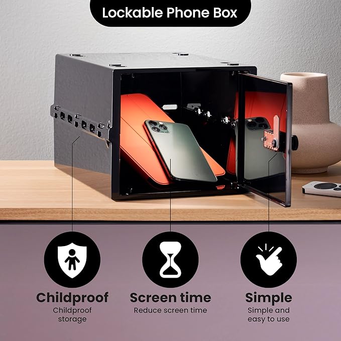 Lockabox One™ | Compact and Hygienic Lockable Storage Box for Food, Medicines, Tech and Home Safety | One Size 12 x 8 x 6.6 inches externally (Jet)