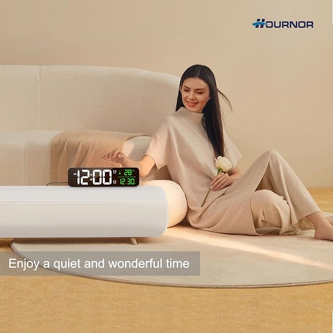 Digital Clock, Clock for Bedroom, Digital Wall Clock, Clocks for Living Room Decor, Desk Clock, Table Clock, Digital Clock Large Display, Smart Alarm Clock for Office Green (Wired Black+Green Digit)