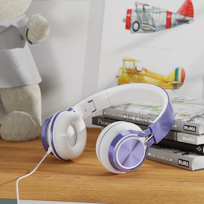 AILIHEN Kids Headphones for School Boys, Headphones with Microphone for Chromebook Laptop Computer Smartphone, 3.5mm Foldable Lightweight Headset for Teen Teenager (Violet)