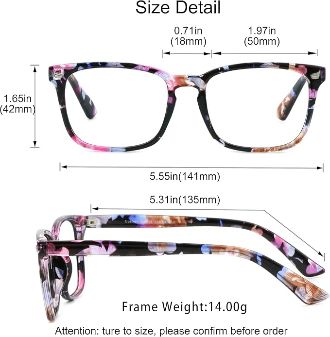 YEIN Bifocal Reading Glasses with Blue Light Blocking Lenses, Bifocal Reader for Women, Vintage Square frame with Spring Hinge (+0.50/+2.25 magnification)