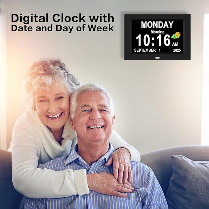 Digital Alarm Clock for Elderly Large Display for Seniors Electric Clocks with Date Day of Week 12 Alarms 4 Colors Desk Wall Calendar Clocks for Memory Loss Alzheimers Dementia Auto DST/Dimmer
