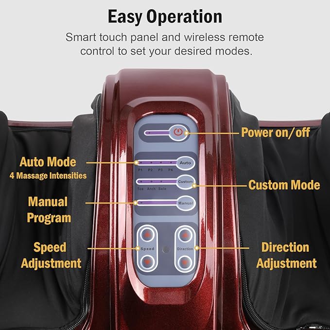 H&B Luxuries Shiatsu Foot Massager Machine with Remote Controller, Kneading and Rolling Home Massagers for Feet, Ankle, Calf, Leg, Gift for Men, Women, Father, Mom Parents and The Elderly, Red