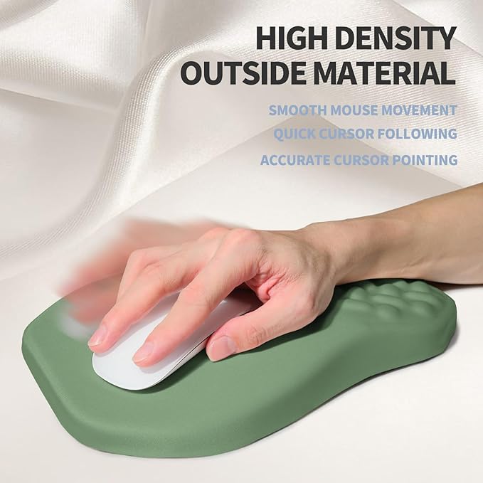 Ergonomic Raised Mouse Pad Wrist Support with Bilateral Slope Memory Foam Mousepad for Wrist Rest and Carpal Tunnel Pain Relief 11.8x7.9〃 Green