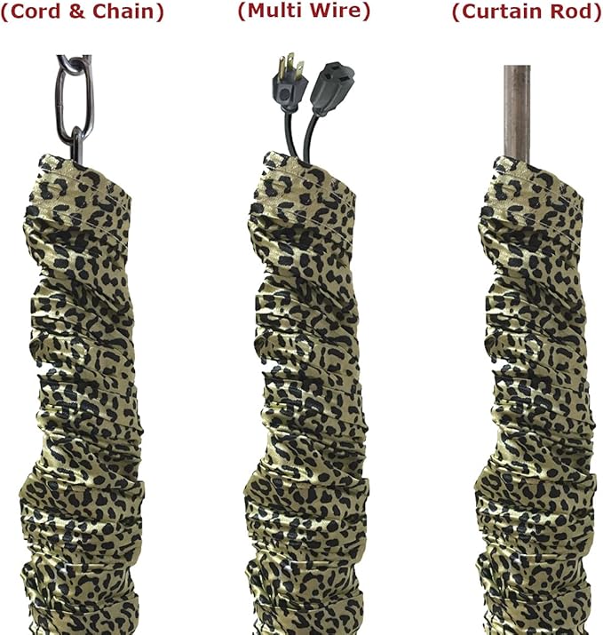 Royal Designs, Inc. Cord & Chain Cover 4 ft Silk Type Fabric, Chandelier Pendant Lighting Chain & Cable Management, Touch Fastener, Leopard Black - 2 Pack