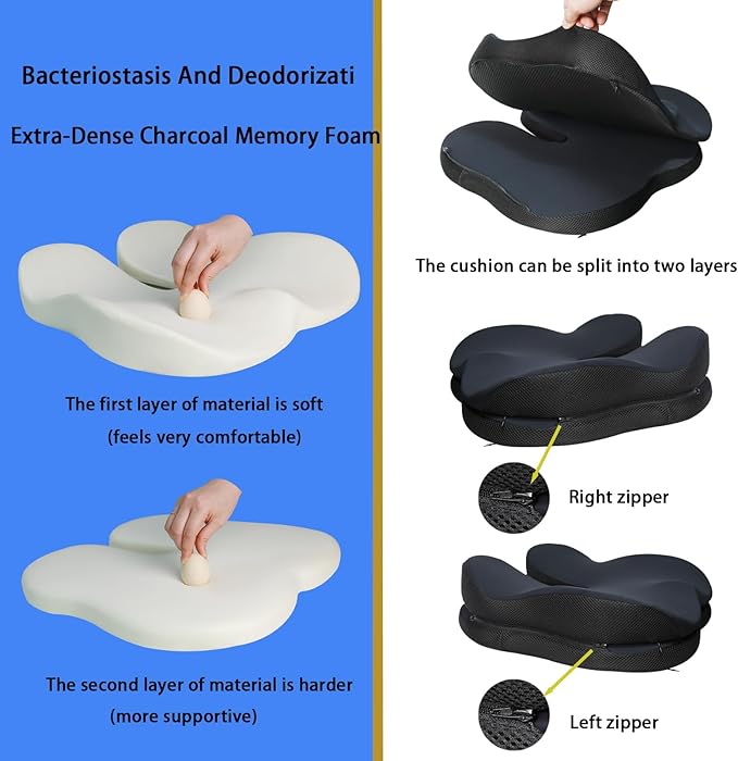 Seat Cushion Office Chair Cushions Car Seat Cushion for Driving Ergonomic Dual-Layer Seat Cushion Height Adjustable Ensures Optimal Comfort and Support, Soft and Firm