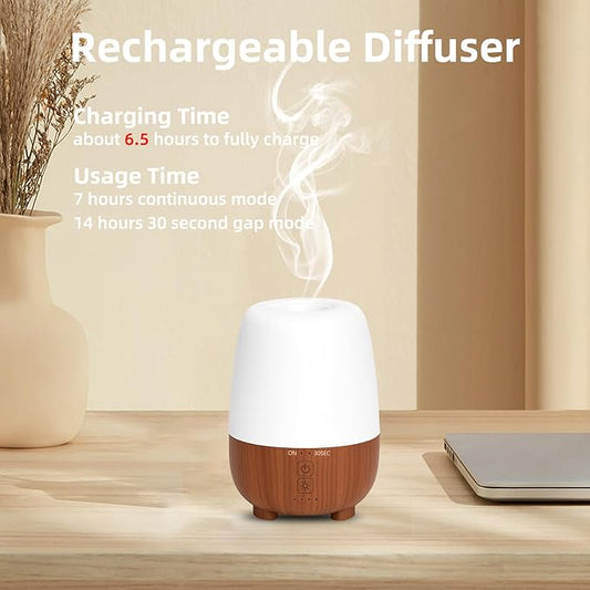 150ML Rechargeable Battery Operated Essential Oil Diffuser, Portable Cordless Aromatherapy Diffuser,7-Hour Runtime with 7 LED Color Changing Lightsfor Home,Office,Outdoor