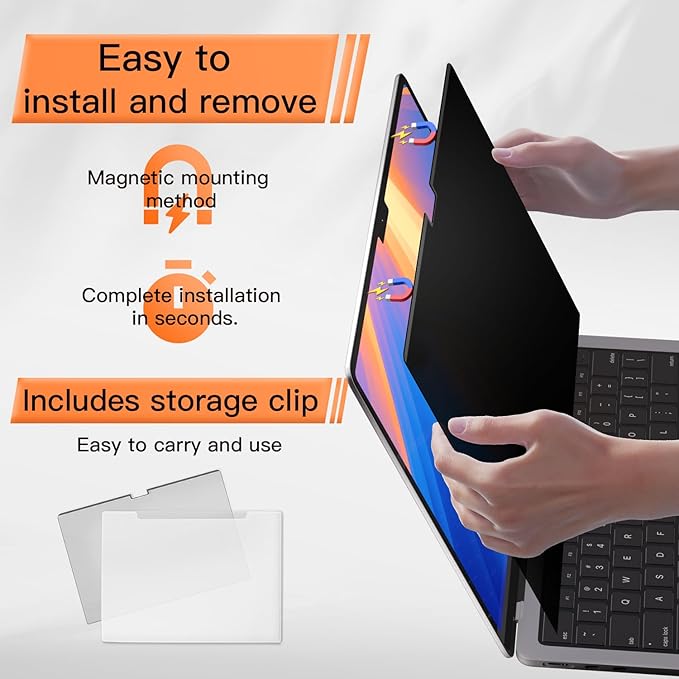 Magnetic 360° Privacy Screen for MacBook Pro 14 Inch (2021-2024, M1, M2, M3, M4, Pro, Max), Removable Anti Glare Blue Light Filter, 4 Way Anti Spy Black Protector for Mac Pro 14In Laptop Computer