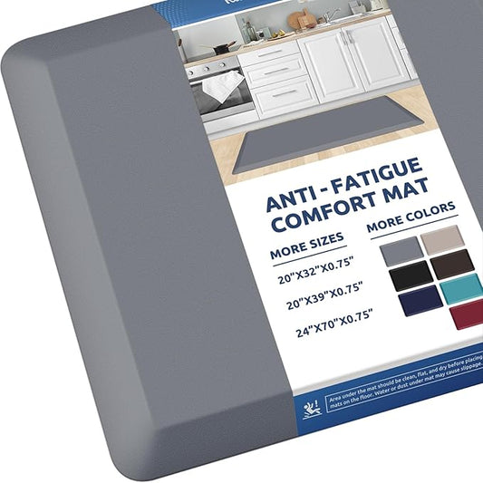 KitchenClouds Kitchen Mat Cushioned Anti Fatigue Rug 20"x39" Waterproof, Non Slip, Standing and Comfort Desk/Floor Mats for House Sink Office (Grey,0.8inch)