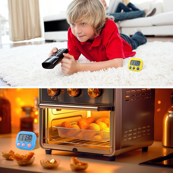 Weewooday 30 Pcs Magnetic Digital Timers for Classroom Multi Function Electronic Kitchen Timer Large Digits Countdown Stopwatch Loud Alarm for School Learning Cooking Study Work Game (10 Colors)