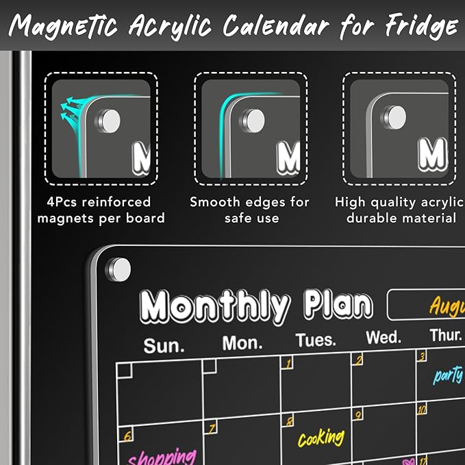 DIYMAG Planning Pads 3Pack Acrylic Magnetic Dry Erase Calendar for Fridge,15"x11" Set 2025 Magnetics Weekly Monthly Memo Planner Board for Refrigerator with 6 Colors Markers