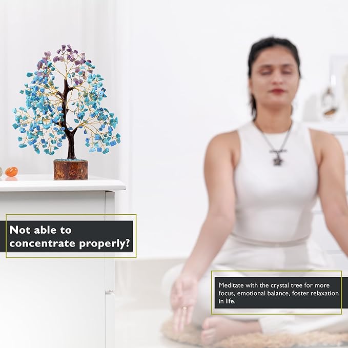 FASHIONZAADI Amethyst and Turquoise Crystal Tree of Life - Crystal Decor - Spiritual Gifts - Crystals Gifts for Women - Gemstones and Crystals