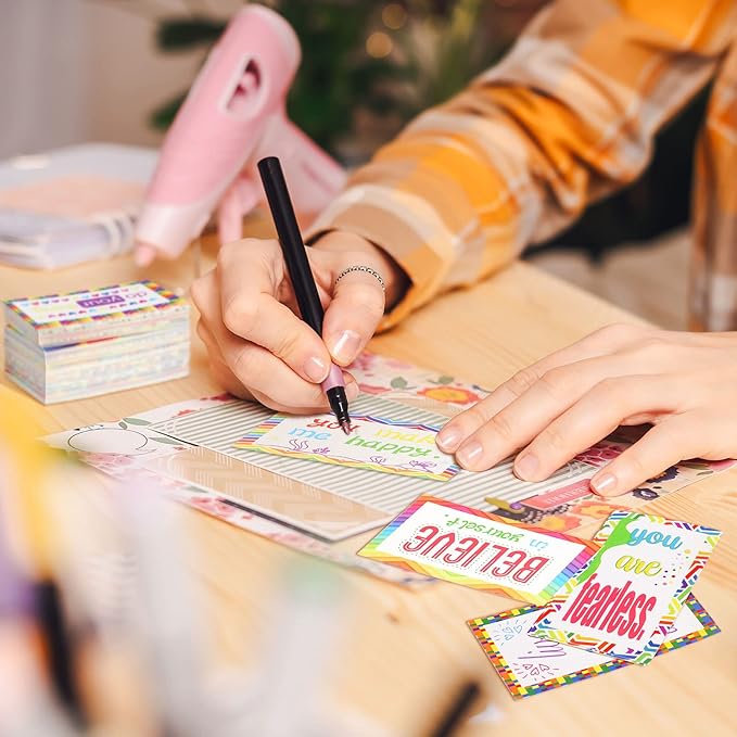 Jinei 300 Inspirational Affirmation Cards Positive Motivational Cards Small Mini Encouragement Quotes for Women Church End of the Year Teacher Gifts(Rainbow Style)
