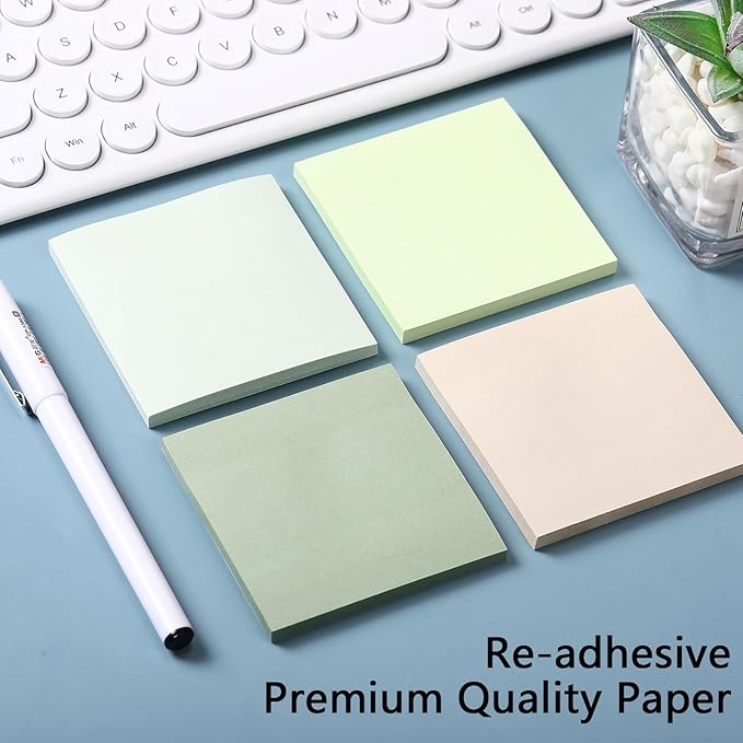 Thenshop 12 Pads Sage Green Sticky Notes 3''x3'', Self Stick Notes Pads Sage Green Office Supplies, Vintage Aesthetic School Accessories 50 Sheets/pad