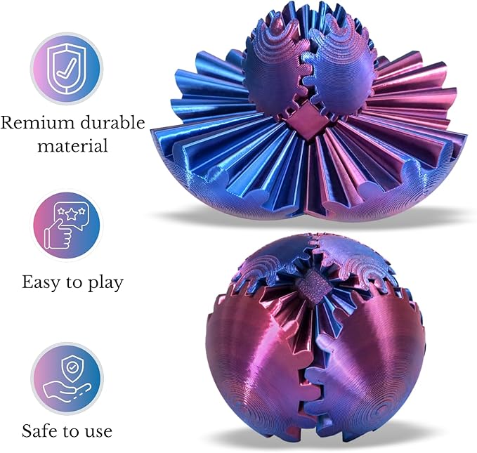 Gear Ball, 3D Printed Gear Ball, Gear Sphere Fidget Toy Stress Relief Toy for ADHD, Anxiety Relaxing Toy for Adults at Work/Study/Travel (BluePurple, StraightLine)