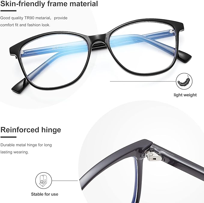 Madison Avenue Blue Light Blocking Glasses Anti Eyestrain UV Glare Blue Light Glasses for Women TV Phone Computer Gaming Eyeglasses (Black)