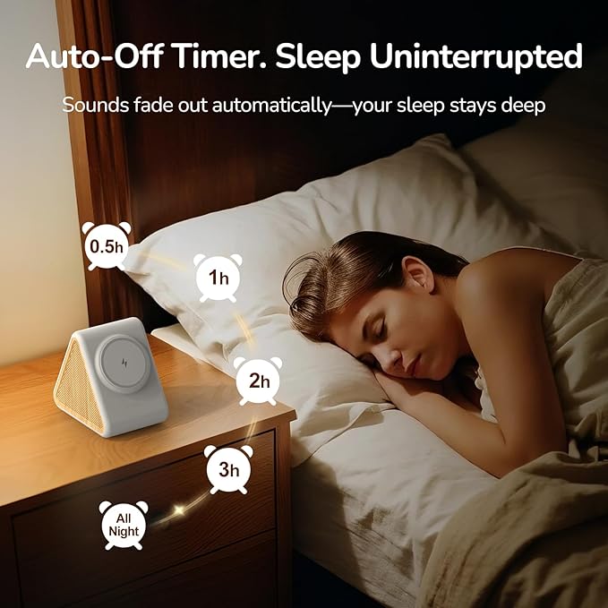 Housbay Sound Machine with Magnetic Wireless Charger for iPhone,2-in-1 Design for Clutter-Free Nightstand,Dual-Speaker Stereo Sound for Sleeping - White Oak