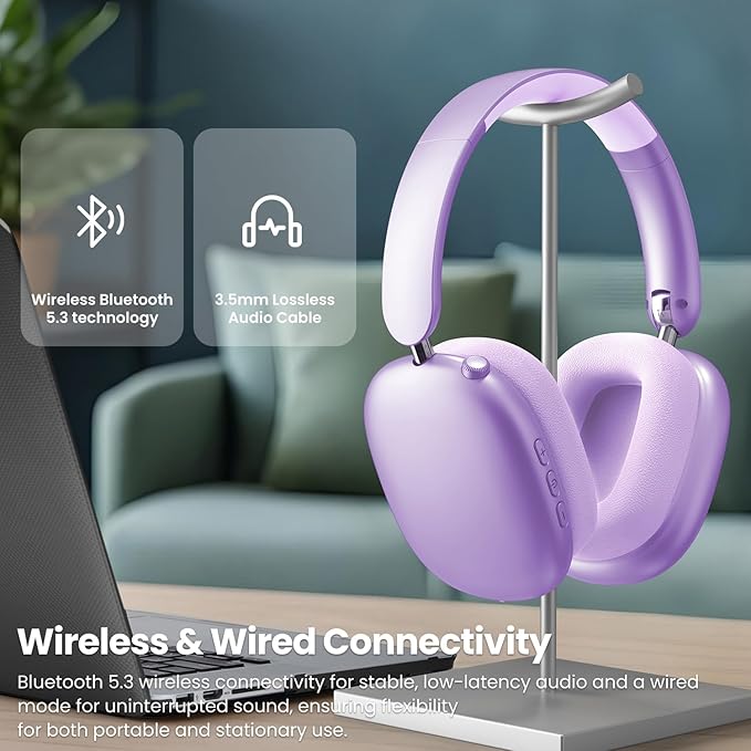 Y01 Wireless Over Ear Headphones, Noise Canceling Bluetooth 5.3 Headphones with Microphones,Hi-Res Audio,48H Playtime,Foldable,Breathable Soft Earpads for iOS/Android/Samsung/PC-Purple