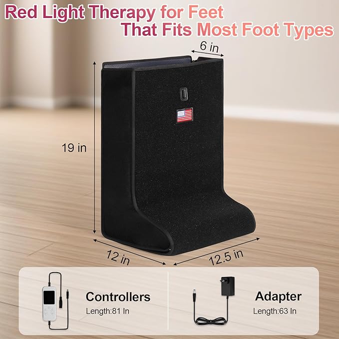 Red-Light-Feet-Legs-Therapy,2025 Upgraded 420 Dual Wavelength LED,4 Modes Infrared Light Therapy Consisting of Adjustable Power and Time Controller,Relieves Foot,Legs and Ankle Pain(14.8*12*18.2IN)