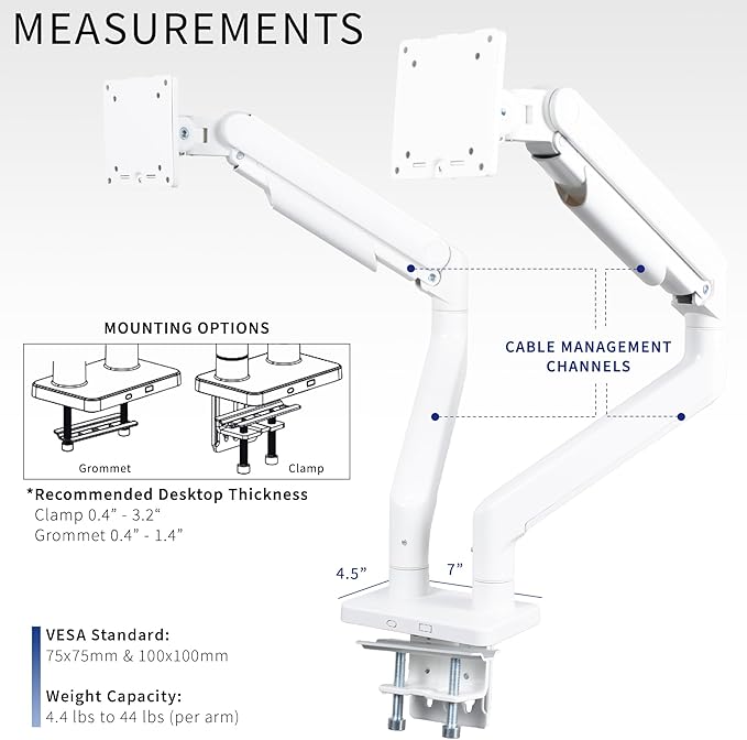 VIVO Heavy Duty Dual Ultra-Wide Monitor Tension Arm for up to 45 inch Screens, Holds 44 lbs per Arm, Premium Desk Mount Monitor Stand for 2 Ultrawides, White, STAND-V200DW