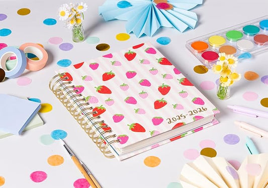 2025-2026 Eccolo Spiral Agenda Planner, Strawberries, Weekly & Monthly Pages, 18 Months, Sticker Sheets, Inspirational Quotes (7.75 x 8.75, July 2025 - Dec 2026)