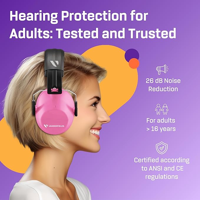 Vanderfields Hearing Protection Headphones - 26dB - Range Shooting Ear Protection - Noise Cancelling Ear Muffs for Adults