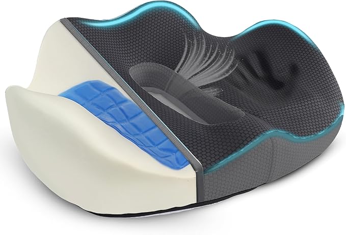 Orthopedic Gel Memory Foam Seat Cushion – Ergonomic Design for Tailbone & Sciatica Pain Relief, Coccyx, and Pressure Relief for Office Chair, Car, and Wheelchair (Black/Deep Gray, X Large)
